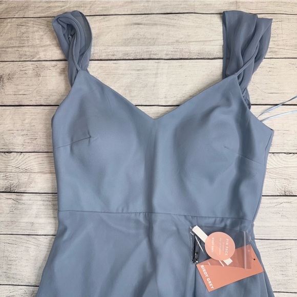 Birdy Grey NWT Devin Dress Gown Chiffon in Dusty Blue Size Medium Bridesmaid - Picture 5 of 14